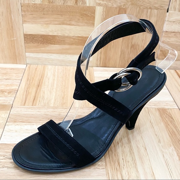 TOD’S Black Suede Leather Ankle Wrap Buckle Strap Heel Open Toe Sandals Size 39 - Picture 3 of 16